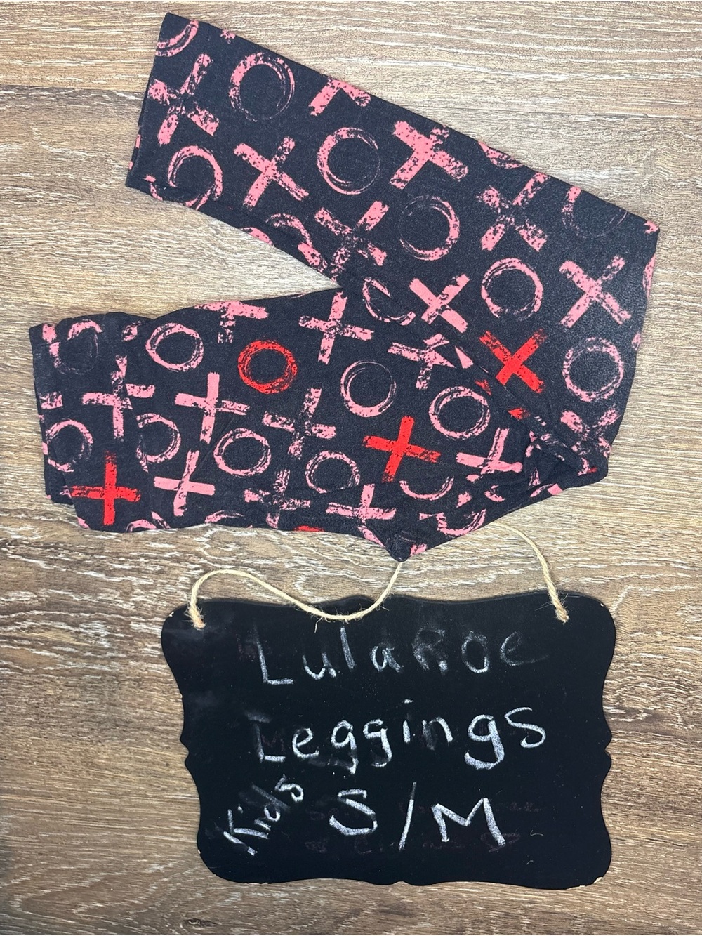LuLaRoe Kids Leggings Black with Pink and Red Xs and Os